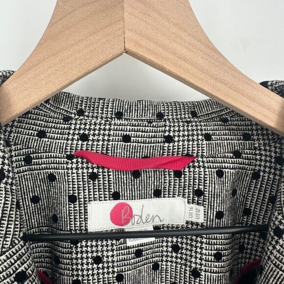 Boden blazer womens 12 black white plaid polka dot fawcett wool work office - Picture 6 of 9